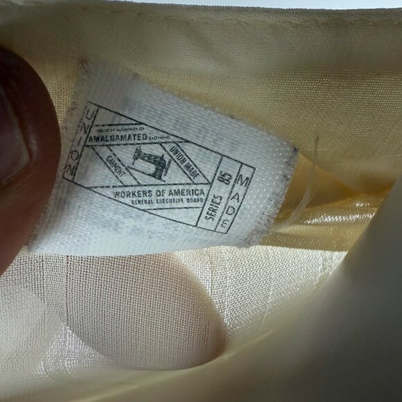 PIERRE BALMAIN VTG Mandarin Collar Butter Cream‎ Yellow Button Down Blouse 12 M - Picture 8 of 9